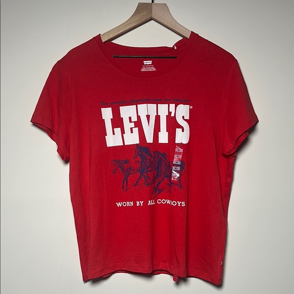 Levi's Red Cowboy The Perfect Logo Cotton T-Shirt Size XL New With Tags - Picture 1 of 7